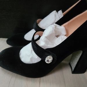 BNWB JCrew Black Velvet Mary Jane Rhinestone Pumps